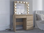 Masa de toaleta si machiaj Hollywood cu oglinda LED si 4 sertare, 94x43x140 cm, stejar