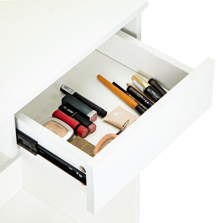 Masa de toaleta cu oglinda, rafturi si sertar, 75x40x136 cm, alb