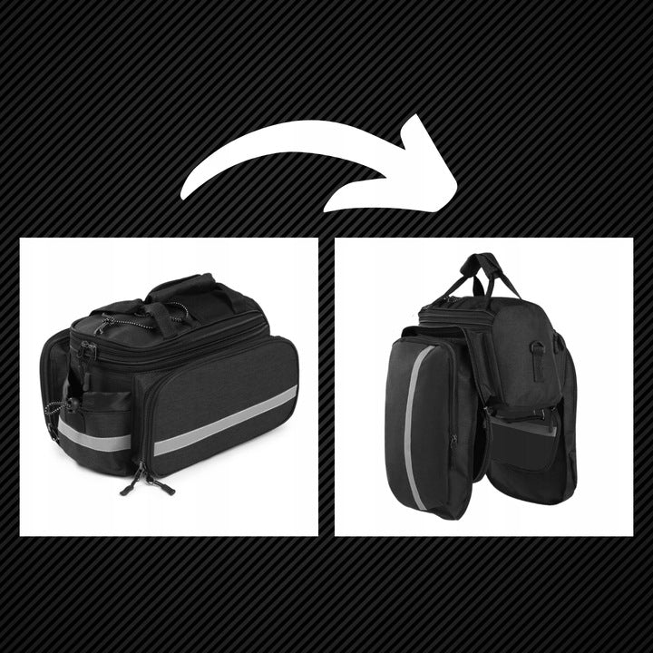 Geanta bicicleta spate 32x17x28 cm, 30L, extensibila, poliester impermeabil, cu elemente reflectorizante, negru