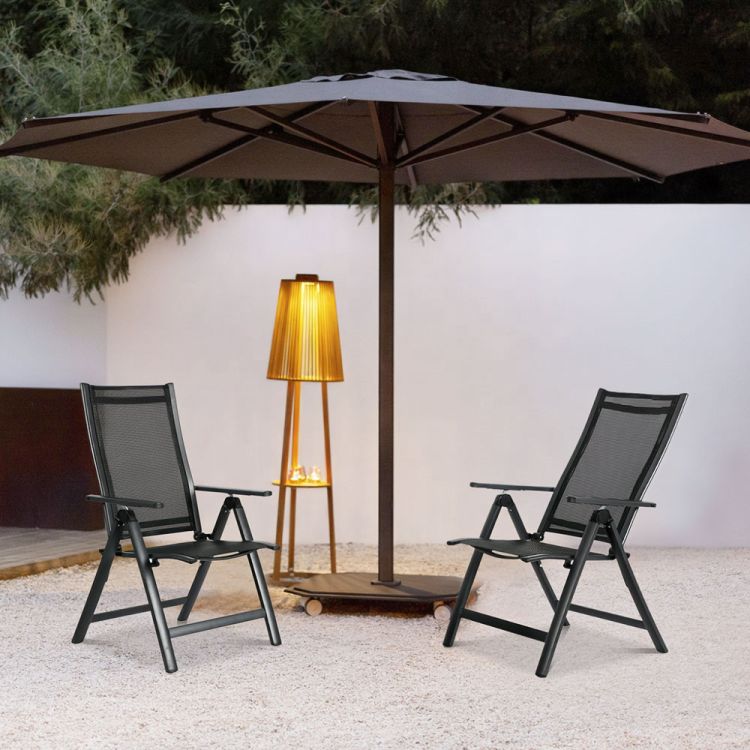 Set 4 scaune gradina 70x57x106 cm, pliante cu spatar reglabil 7 pozitii, structura otel si textilena, negru