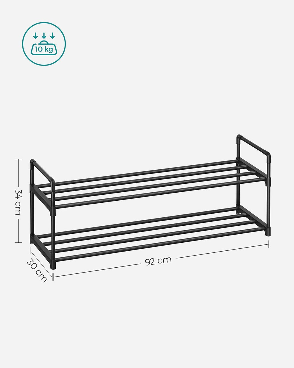 SONGMICS Suport pantofi 92x30x34 cm, 2 niveluri, suprapozabil, structura metalica, negru