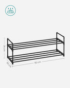 SONGMICS Suport pantofi 92x30x34 cm, 2 niveluri, suprapozabil, structura metalica, negru