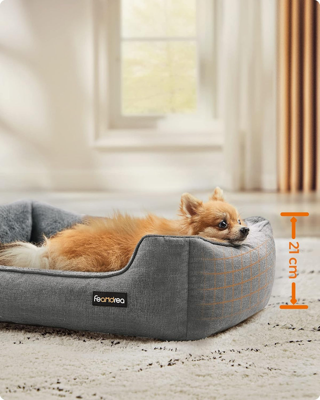 FEANDREA Pat pentru caini, cu margini groase ridicate, antiderapant, husa detasabila, marime M, 70x55x21 cm, gri