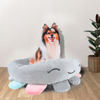 Pat pentru caini, cu margini groase ridicate, antiderapant, model meduza, 70x70x20 cm, gri