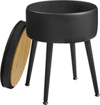 VASAGLE Taburet cu spatiu de depozitare, tapitat PU, cu 2 fete, diametru 32 cm, negru