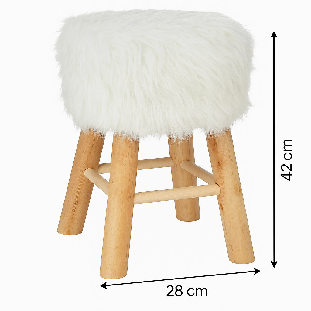 Taburet Atmosphera Oslo cu efect de blana, 42 cm, alb