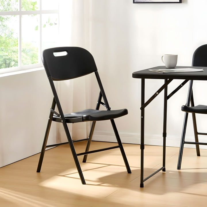 Set 2 scaune pliante 44x58x83 cm, structura metal si sezut HDPE, pliabile si usoare, negru