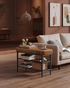 VASAGLE Banca pantofi 80x30x50 cm, cu rafturi si sezut tapitat, otel si piele PU, maro caramel