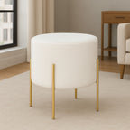 Taburet rotund Atmosphera Ilyan, 34x40 cm, catifea si MDF, alb