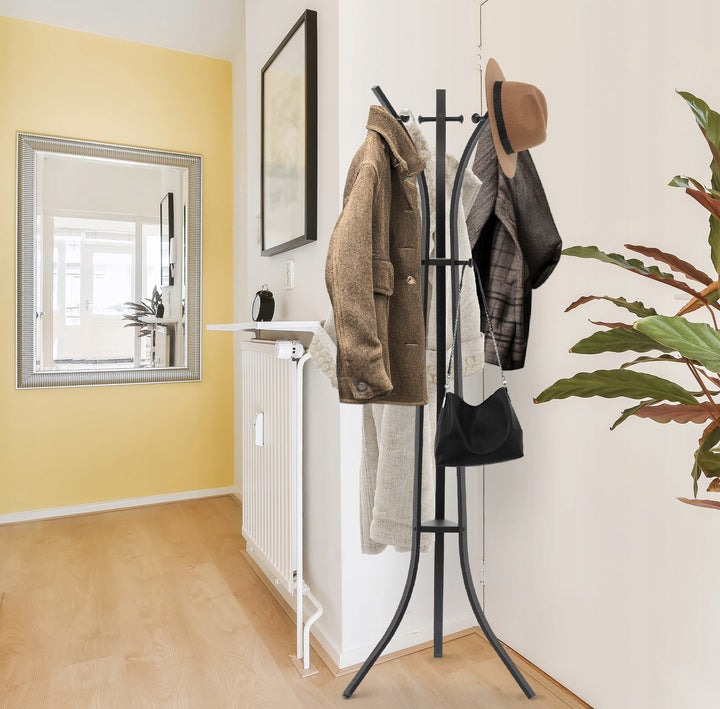 Cuier hol metalic 170 cm, design minimalist, negru