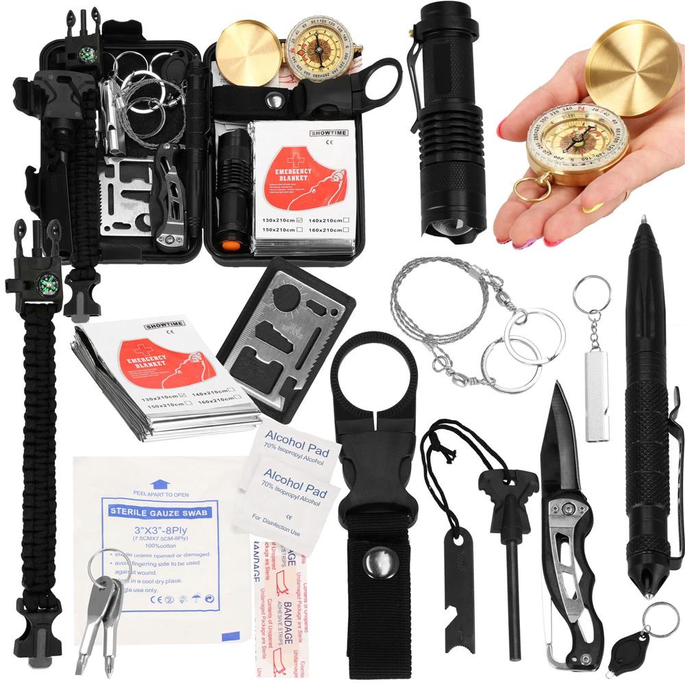 Kit de supravietuire turistic multifunctional camping, vanatoare, pescuit, 19 piese