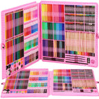 Set de pictura si desen pentru copii, 258 de piese, trusa plastic roz