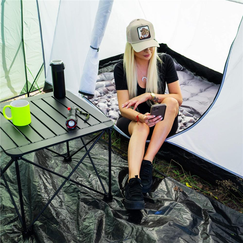 Cort camping, impemeabil, 2 camere + hol, 4 locuri, 460x200x245cm, verde