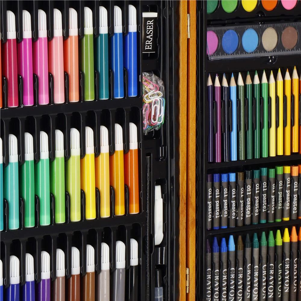 Set de pictura si desen pentru copii, 150 de piese, trusa lemn maro