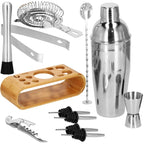 Set Cocktail Shaker Kit pentru barmani 750ml, KI25, suport bambus, 12 piese