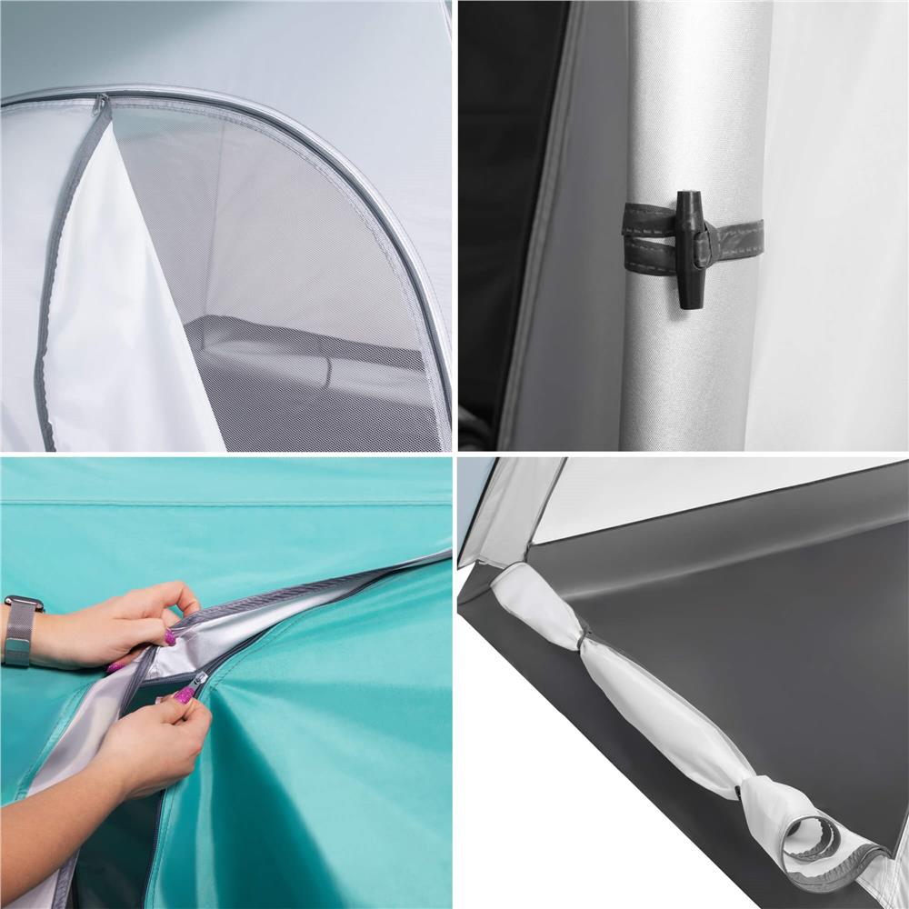 Cort plaja sau camping, impemeabil, cu terasa, 4 locuri, 175x310x130cm, gri albastru