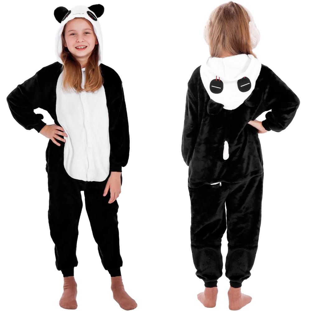 Pijama tip salopeta pentru copii, model panda, marime 125-140cm