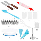 Set patiserie cu platou rotativ, 37 piese cu sabloane pentru ornarea prajiturilor