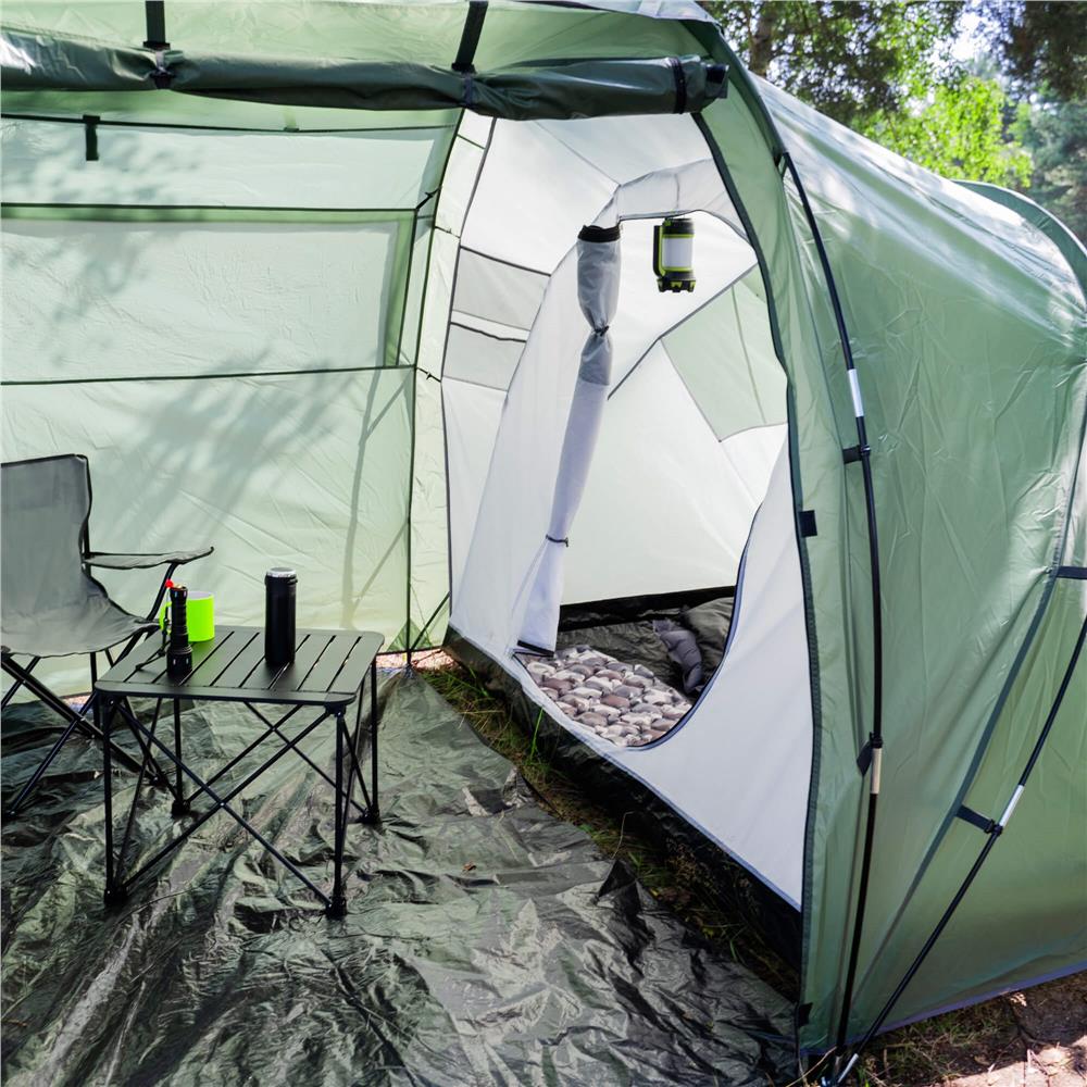 Cort camping, impemeabil, 2 camere + hol, 4 locuri, 460x200x245cm, verde