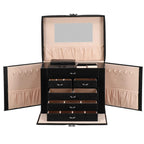 Cutie depozitare si organizare bijuterii, piele ecologica + velur, 26 x 21,5 x 19 cm, negru