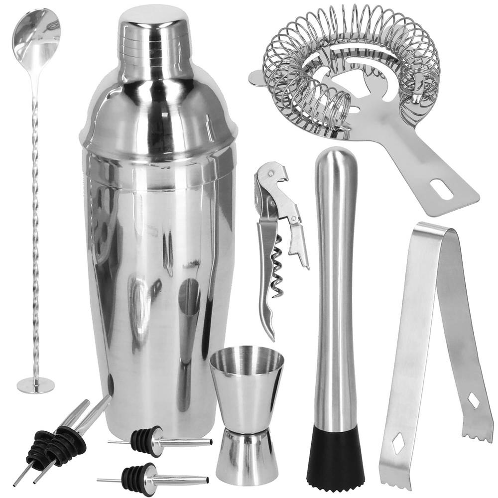 Set Cocktail Shaker Kit pentru barmani 750ml, KI25, suport bambus, 12 piese
