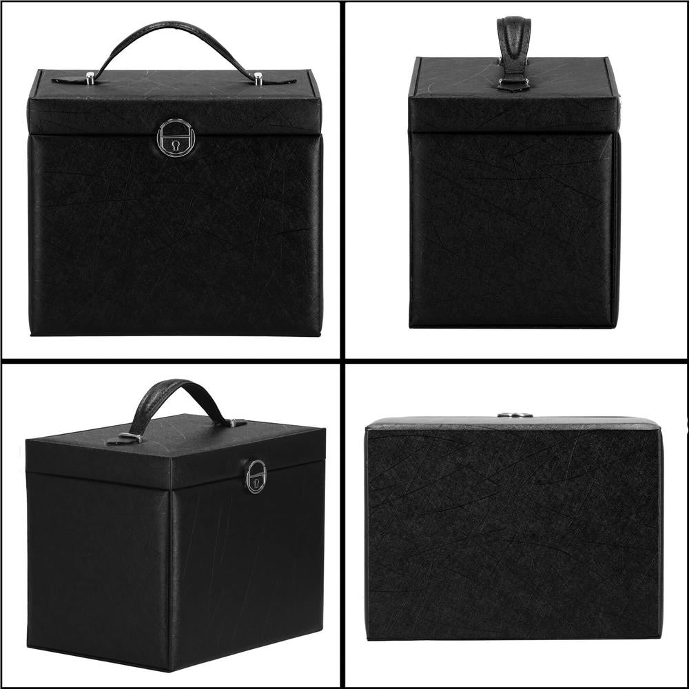 Cutie depozitare si organizare bijuterii, piele ecologica + velur, 26 x 21,5 x 19 cm, negru