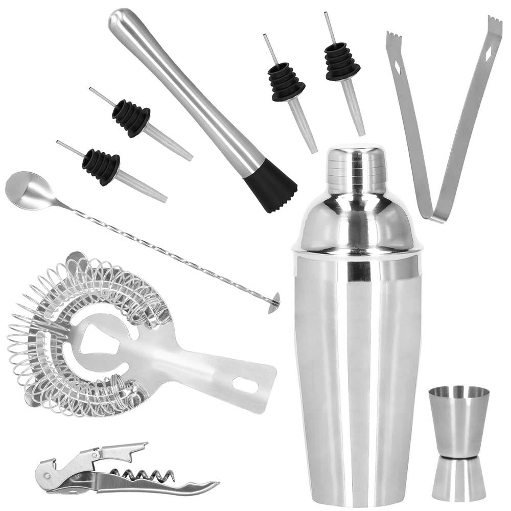 Set Cocktail Shaker Kit pentru barmani 750ml, KI25, suport bambus, 12 piese