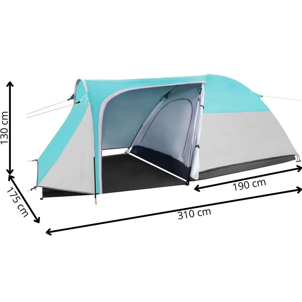 Cort plaja sau camping, impemeabil, cu terasa, 4 locuri, 175x310x130cm, gri albastru