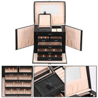 Cutie depozitare si organizare bijuterii, piele ecologica + velur, 26 x 21,5 x 19 cm, negru