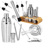 Set Cocktail Shaker Kit pentru barmani 750ml, KI25, suport bambus, 12 piese
