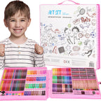 Set de pictura si desen pentru copii, 258 de piese, trusa plastic roz
