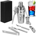 Set Cocktail Shaker Kit pentru barmani 550ml, KI22, suport bambus, 9 piese