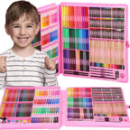 Set de pictura si desen pentru copii, 258 de piese, trusa plastic roz