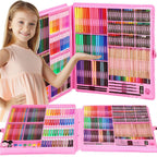 Set de pictura si desen pentru copii, 258 de piese, trusa plastic roz