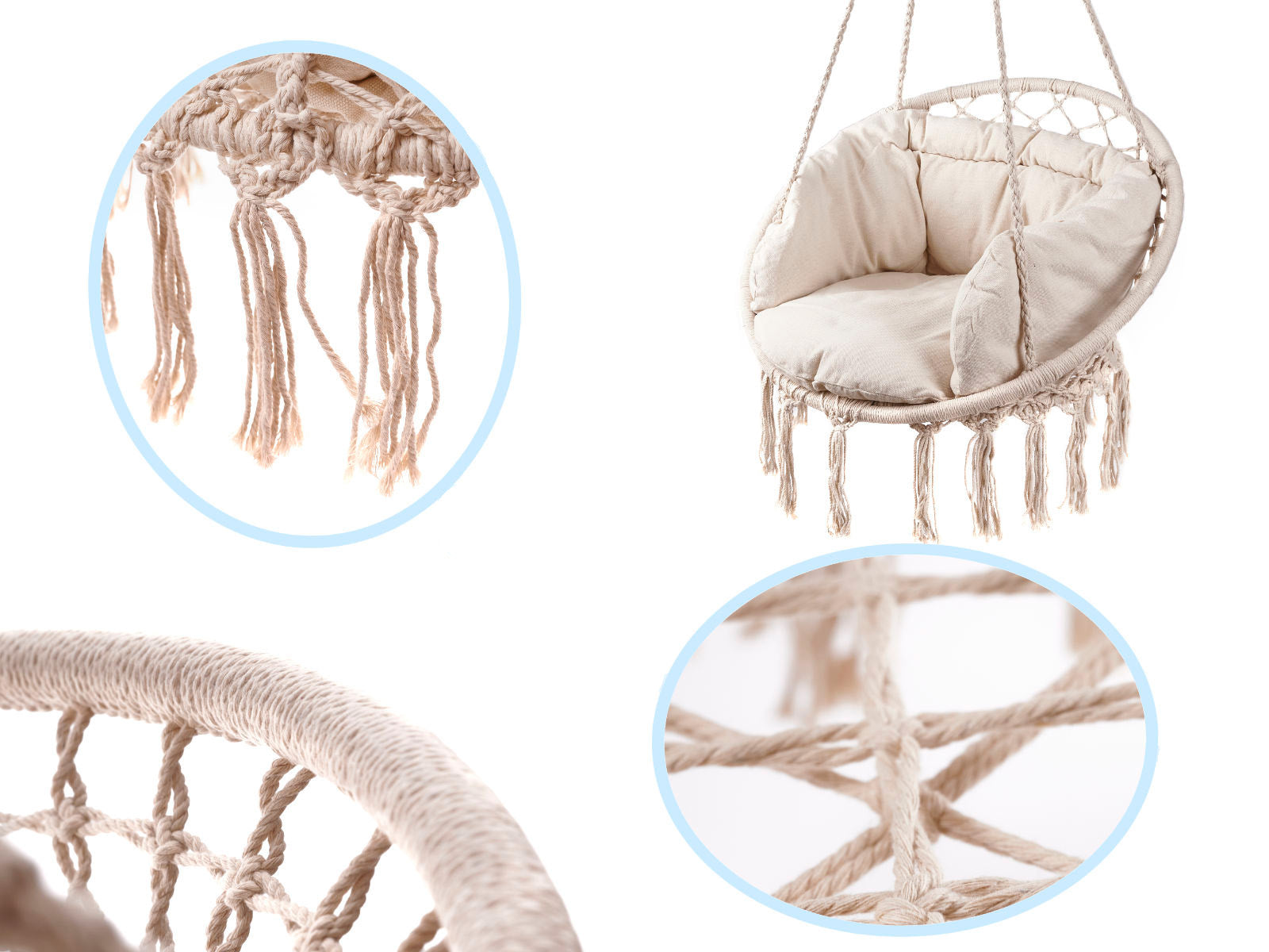 Scaun rotund tip leagan suspendat cu perna Confort Plus, casa sau gradina, bej