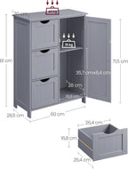 VASAGLE Dulap de baie, din MDF, cu 3 sertare, raft reglabil, 30x60x81cm, gri