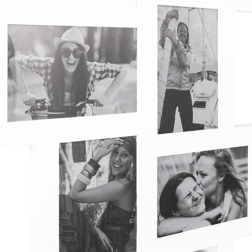 Rama foto de perete, colaj de 14 fotografii, 36x118cm, alb