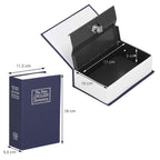 Caseta de valori, cutie metalica cu cheie, portabila, tip carte, Dictionar, albastru, 18x11.5x5.5 cm