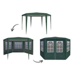 Cort pavilion de gradina hexagonal, 200x200 cm, cu pereti laterali cu ferestre, impermeabil cu rezistenta UV, verde