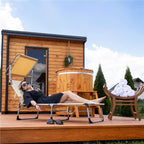 Sezlong pliabil cu parasolar, 188x57x38cm, sarcina 120kg, crem