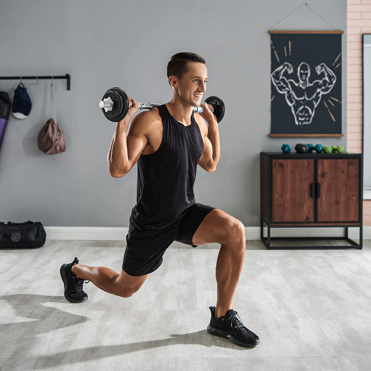 SONGMICS Set gantere si haltera reglabile, integral din otel, 20kg