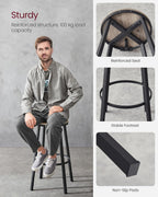 VASAGLE Set de 2 scaune de bar inalte cu spatar, cadru din otel, industrial, 54x99cm, gri stejar