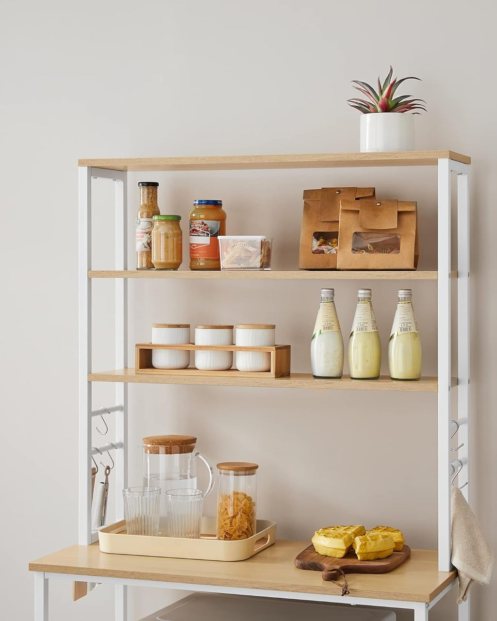 VASAGLE Raft de bucatarie cu spatiu pentru cuptorul cu microunde, 6 rafturi, otel, industrial, 40x80x167cm, maro stejar si alb