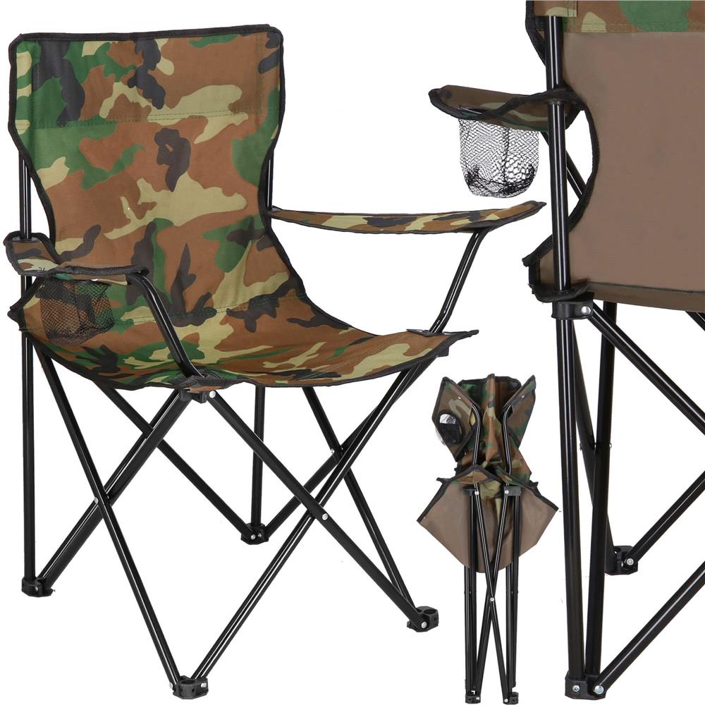 Scaun pliabil camping sau pescuit, suport pahar, 80x40x45cm, camuflaj
