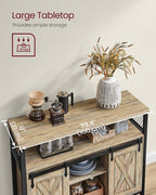 VASAGLE Comoda pentru living sau bucatarie, cu 2 usi glisante, rafturi reglabile, stil rustic, 33x100x80 cm, maro natur