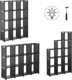 SONGMICS Raft de depozitare modular cu 12 cuburi, textil, personalizabil, 30x105x140 cm, negru