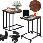 Masuta de cafea, cu cadru de otel si roti, industrial, 35x50x66 cm, maro wenge