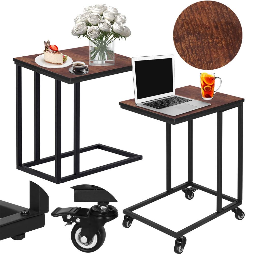 Masuta de cafea, cu cadru de otel si roti, industrial, 35x50x66 cm, maro wenge