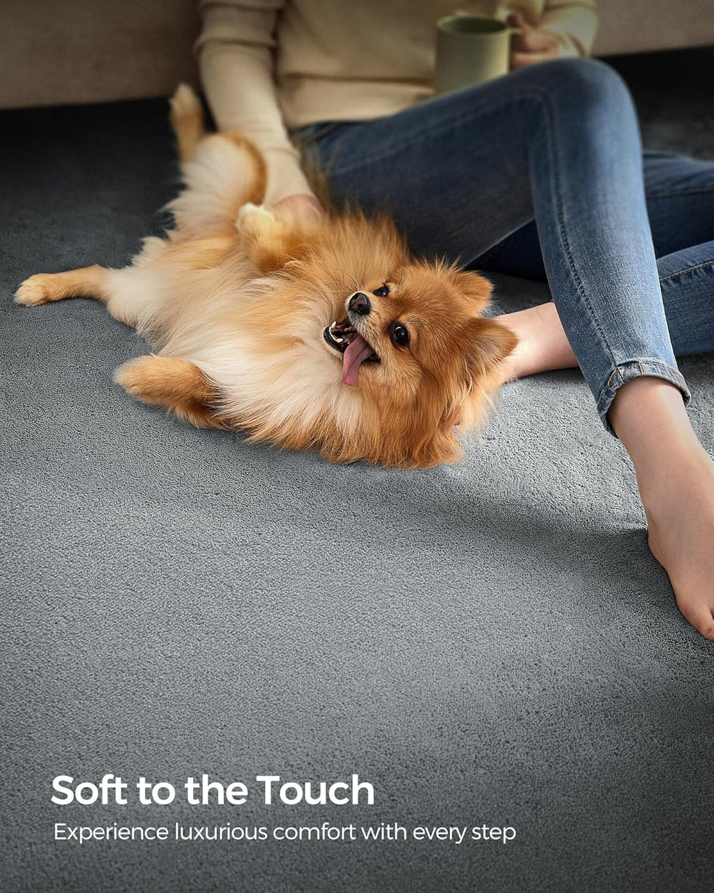 SONGMICS Covor decorativ antiderapant, lavabil la masina, 200×290 cm, gri