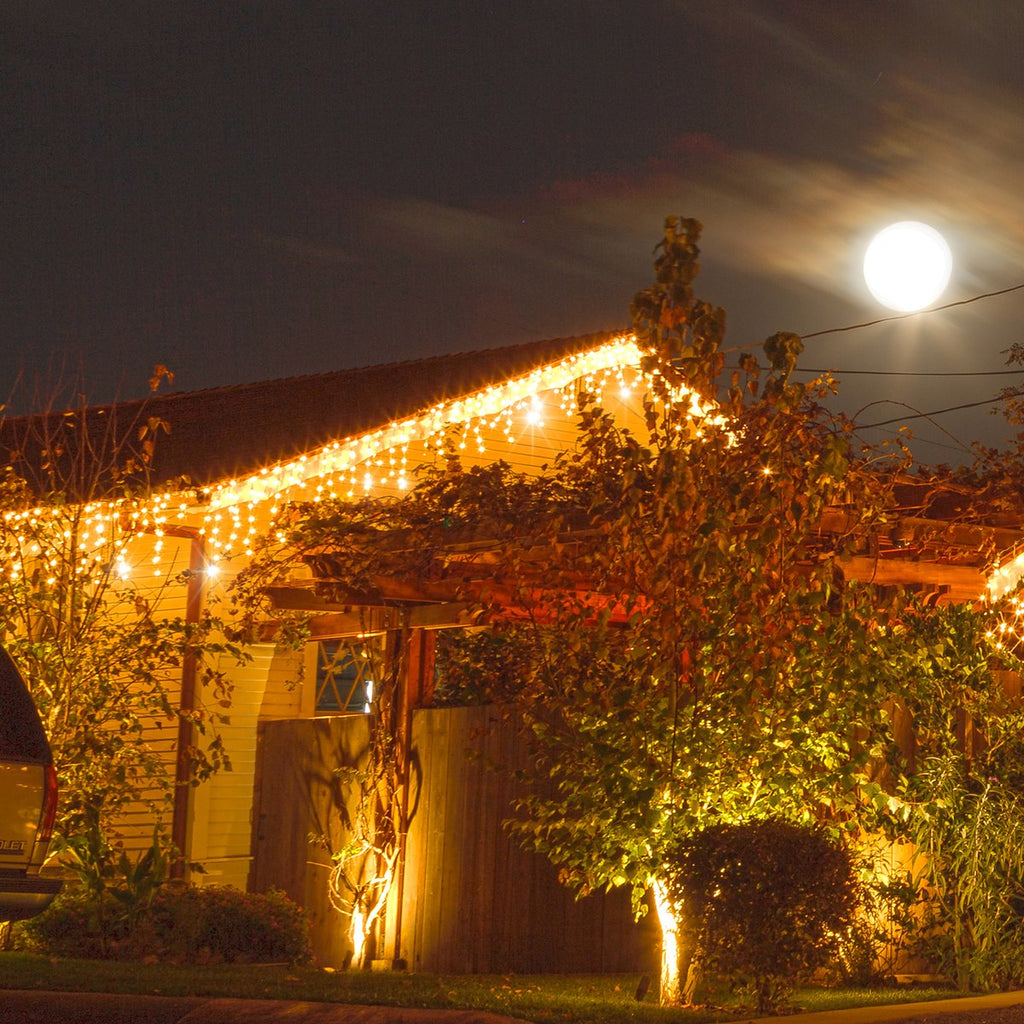 Ghirlanda luminoasa tip perdea cu flash 500 LED-uri, 20m, pentru interior/exterior, iluminare galbena